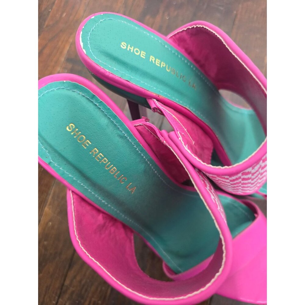 Pink & Teal Platform Heel Slide Sandals - Picture 9 of 9